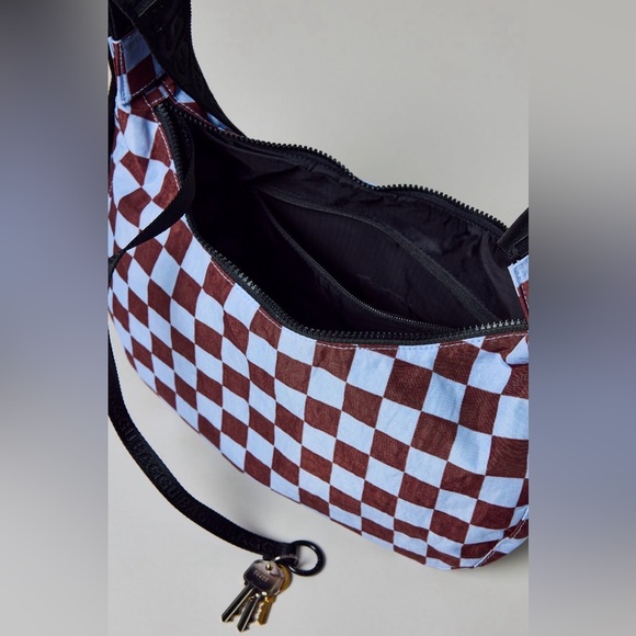 Baggu Checkered Medium Crescent Bag Blue & Dark Brown NEW NWT LAST ONE - Picture 4 of 5
